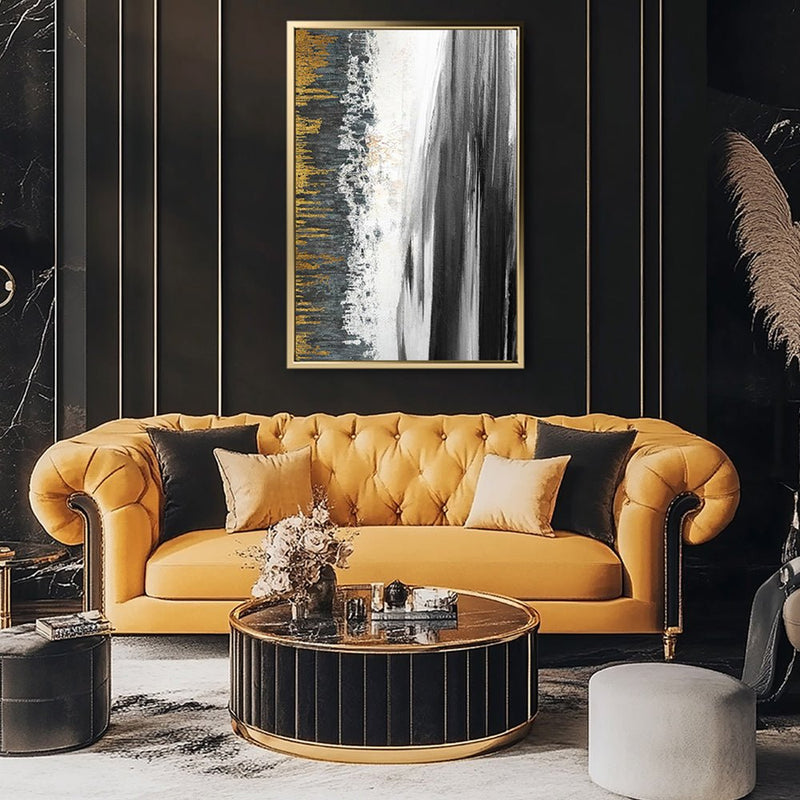 Canvas Wall Art Stretched Over Wooden Frame with Floating Frame and Black Lake Abstract Painting CV4120 - Al Rugaib Furniture