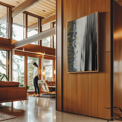 Canvas Wall Art Stretched Over Wooden Frame with Floating Frame and Black Lake Abstract Painting CV4120 - Al Rugaib Furniture