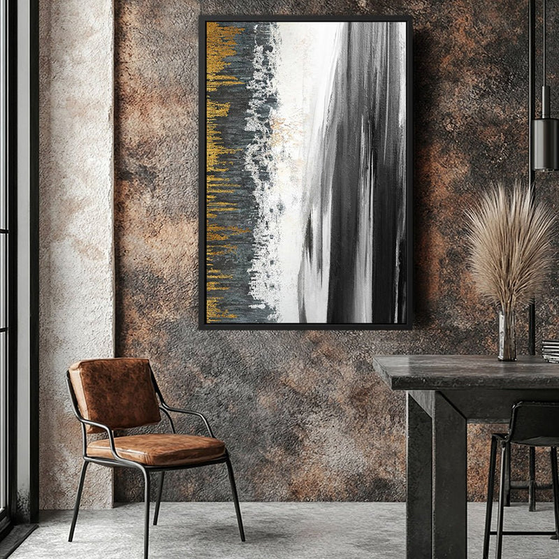 Canvas Wall Art Stretched Over Wooden Frame with Floating Frame and Black Lake Abstract Painting CV4120 - Al Rugaib Furniture