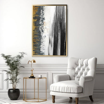 Canvas Wall Art Stretched Over Wooden Frame with Floating Frame and Black Lake Abstract Painting CV4120 - Al Rugaib Furniture