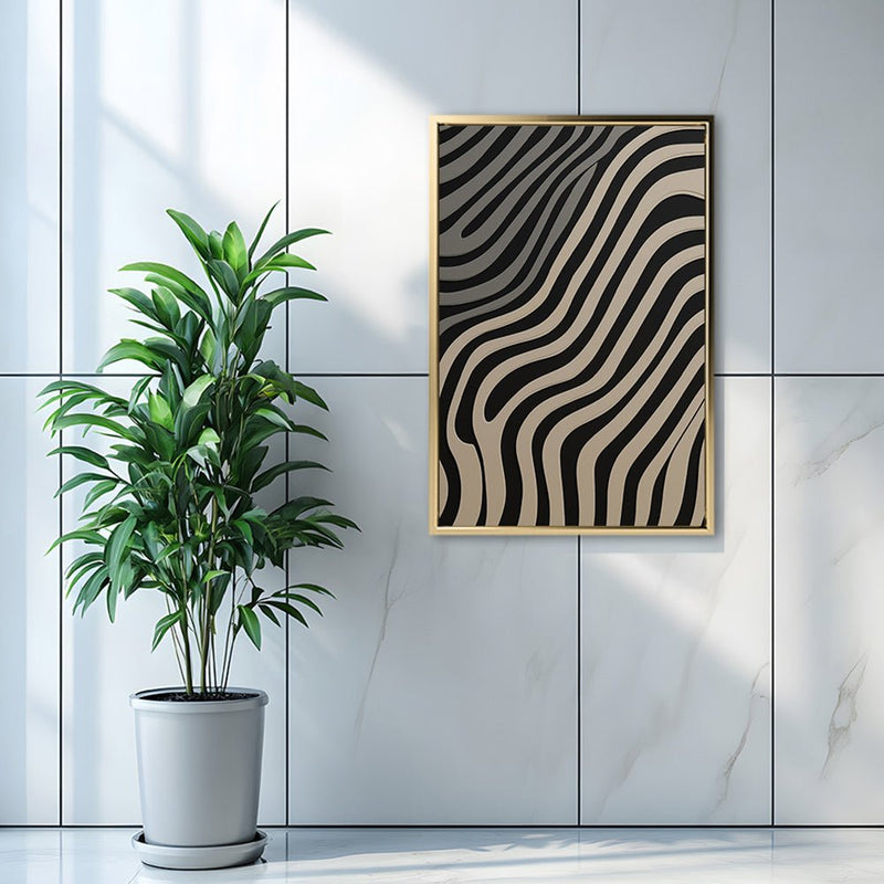 Canvas Wall Art Stretched Over Wooden Frame with Floating Frame and Black Lines Painting CV4121 - Al Rugaib Furniture