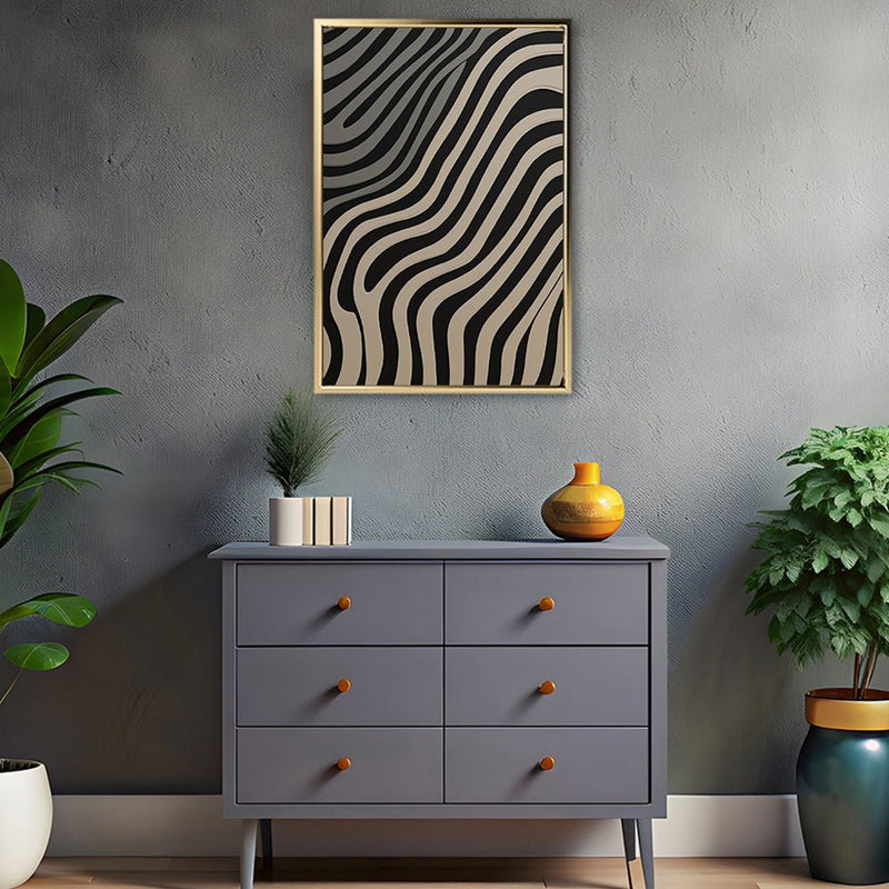 Canvas Wall Art Stretched Over Wooden Frame with Floating Frame and Black Lines Painting CV4121 - Al Rugaib Furniture