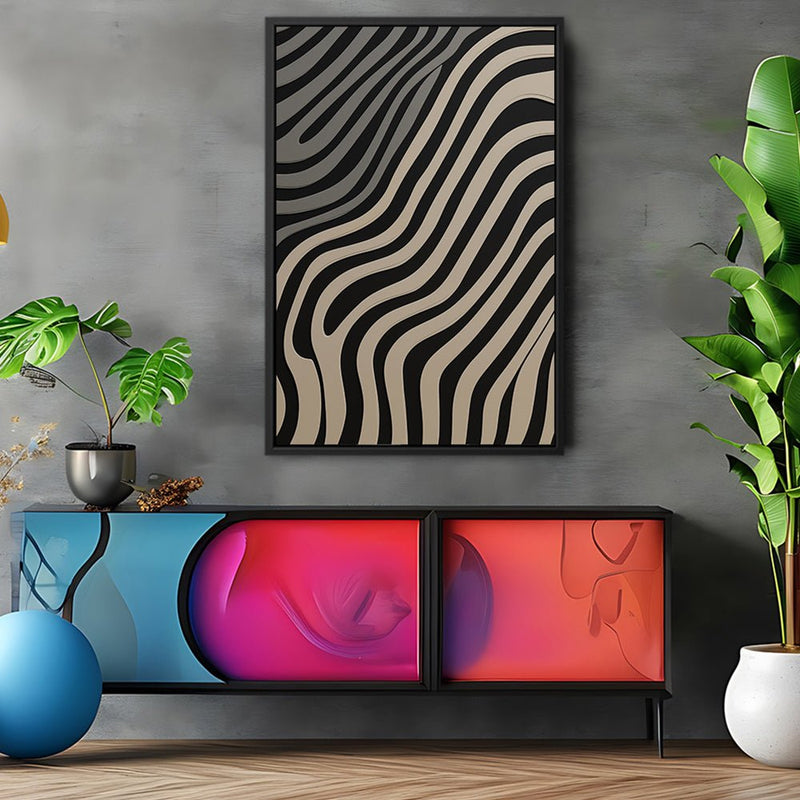 Canvas Wall Art Stretched Over Wooden Frame with Floating Frame and Black Lines Painting CV4121 - Al Rugaib Furniture