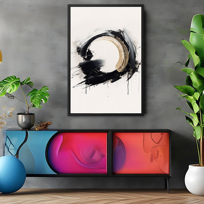 Canvas Wall Art Stretched Over Wooden Frame with Floating Frame and Black Ring Painting CV4122 - Al Rugaib Furniture