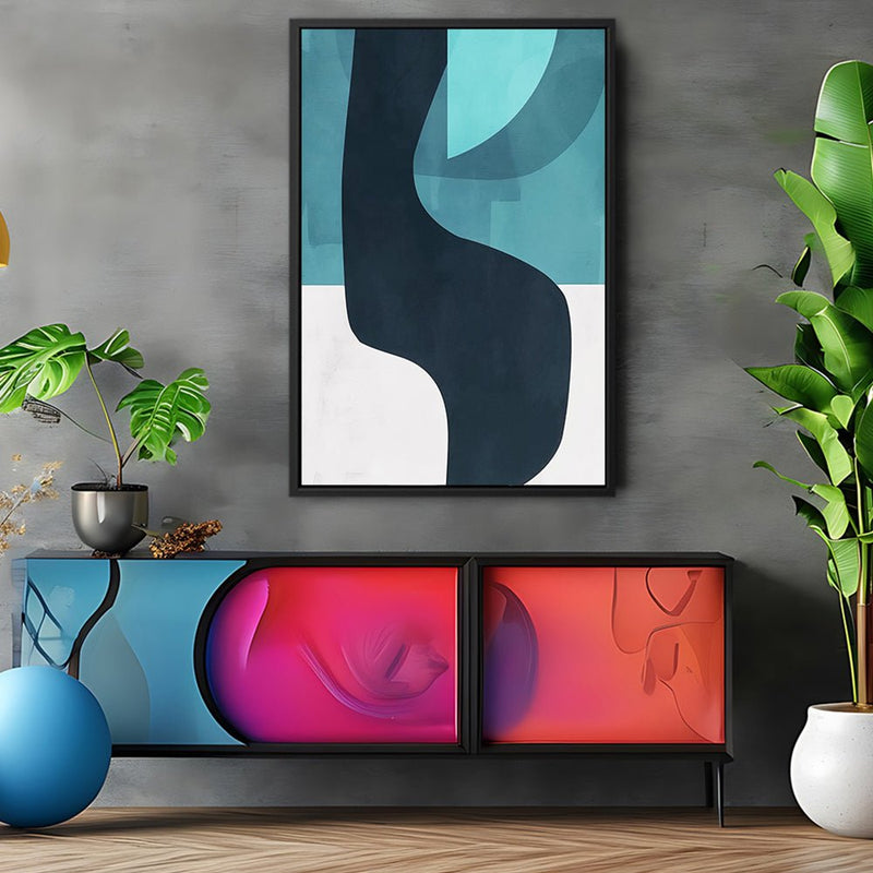 Canvas Wall Art Stretched Over Wooden Frame with Floating Frame and Black Road Abstract Painting CV4123 - Al Rugaib Furniture