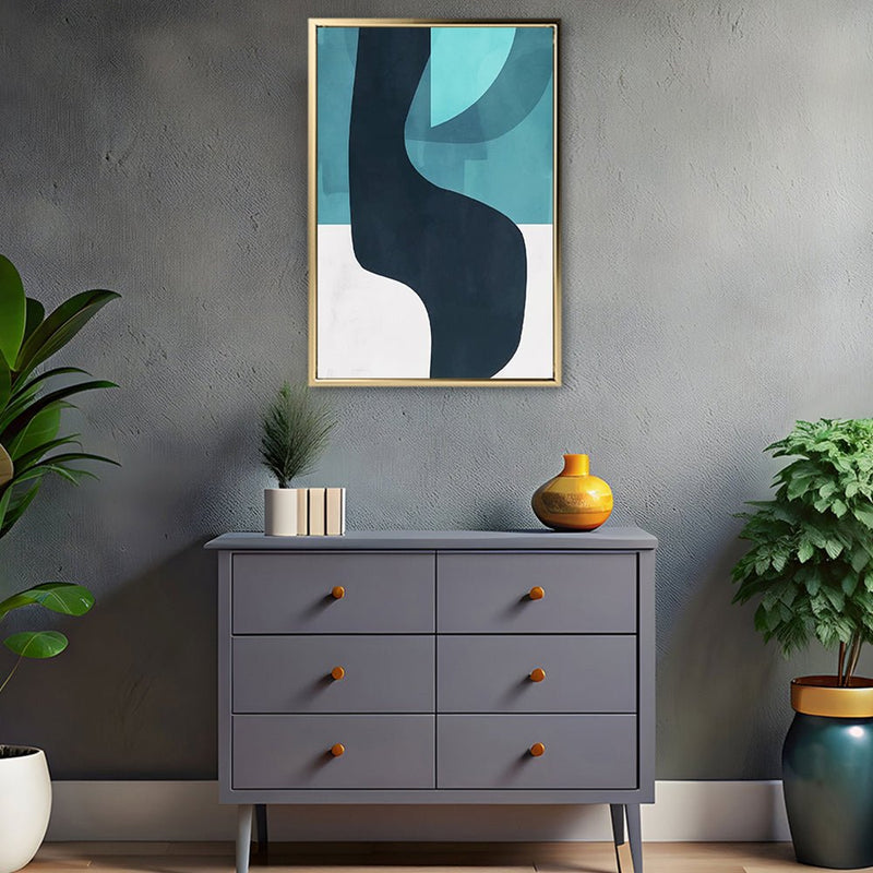 Canvas Wall Art Stretched Over Wooden Frame with Floating Frame and Black Road Abstract Painting CV4123 - Al Rugaib Furniture