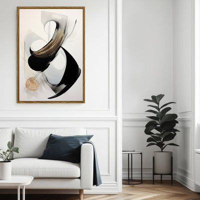 Canvas Wall Art Stretched Over Wooden Frame with Floating Frame and Black With Gold Circle Painting CV4126 - Al Rugaib Furniture