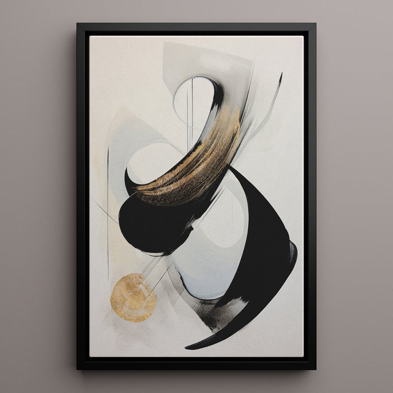Canvas Wall Art Stretched Over Wooden Frame with Floating Frame and Black With Gold Circle Painting CV4126 - Al Rugaib Furniture