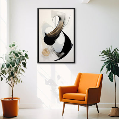 Canvas Wall Art Stretched Over Wooden Frame with Floating Frame and Black With Gold Circle Painting CV4126 - Al Rugaib Furniture