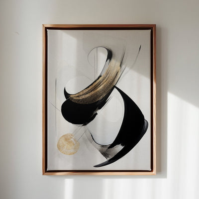 Canvas Wall Art Stretched Over Wooden Frame with Floating Frame and Black With Gold Circle Painting CV4126 - Al Rugaib Furniture