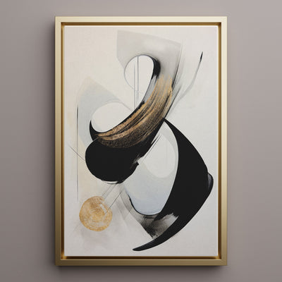 Canvas Wall Art Stretched Over Wooden Frame with Floating Frame and Black With Gold Circle Painting CV4126 - Al Rugaib Furniture