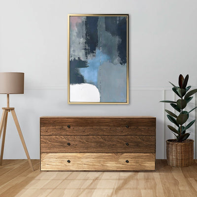 Canvas Wall Art Stretched Over Wooden Frame with Floating Frame and Blue Light Abstract Painting CV4127 - Al Rugaib Furniture