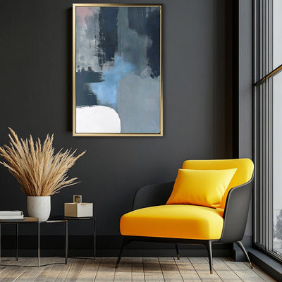 Canvas Wall Art Stretched Over Wooden Frame with Floating Frame and Blue Light Abstract Painting CV4127 - Al Rugaib Furniture