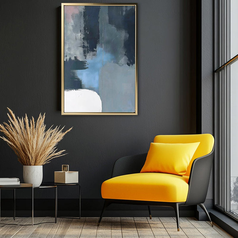 Canvas Wall Art Stretched Over Wooden Frame with Floating Frame and Blue Light Abstract Painting CV4127 - Al Rugaib Furniture