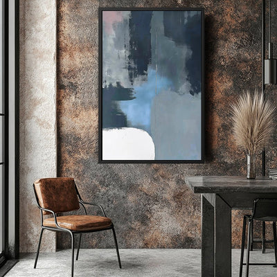 Canvas Wall Art Stretched Over Wooden Frame with Floating Frame and Blue Light Abstract Painting CV4127 - Al Rugaib Furniture