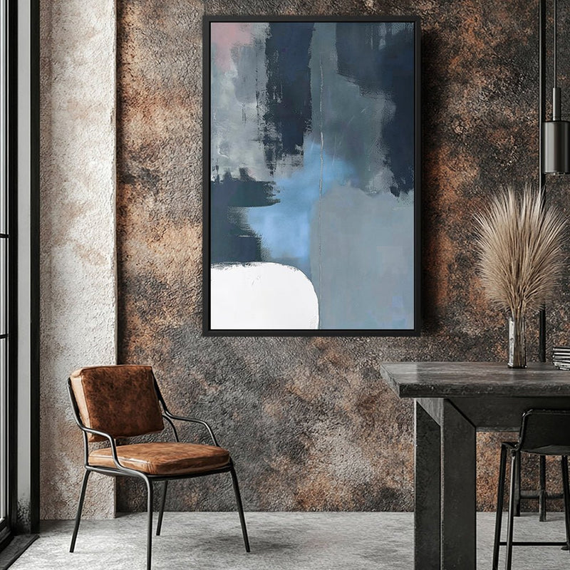 Canvas Wall Art Stretched Over Wooden Frame with Floating Frame and Blue Light Abstract Painting CV4127 - Al Rugaib Furniture