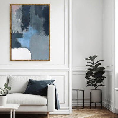 Canvas Wall Art Stretched Over Wooden Frame with Floating Frame and Blue Light Abstract Painting CV4127 - Al Rugaib Furniture