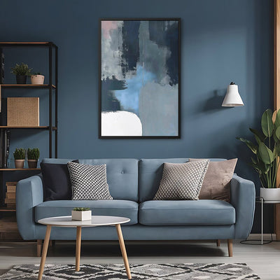 Canvas Wall Art Stretched Over Wooden Frame with Floating Frame and Blue Light Abstract Painting CV4127 - Al Rugaib Furniture