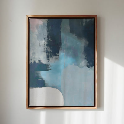 Canvas Wall Art Stretched Over Wooden Frame with Floating Frame and Blue Light Abstract Painting CV4127 - Al Rugaib Furniture