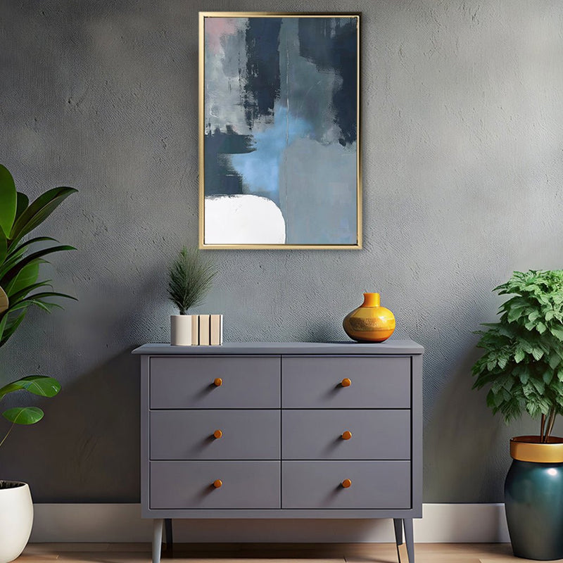 Canvas Wall Art Stretched Over Wooden Frame with Floating Frame and Blue Light Abstract Painting CV4127 - Al Rugaib Furniture