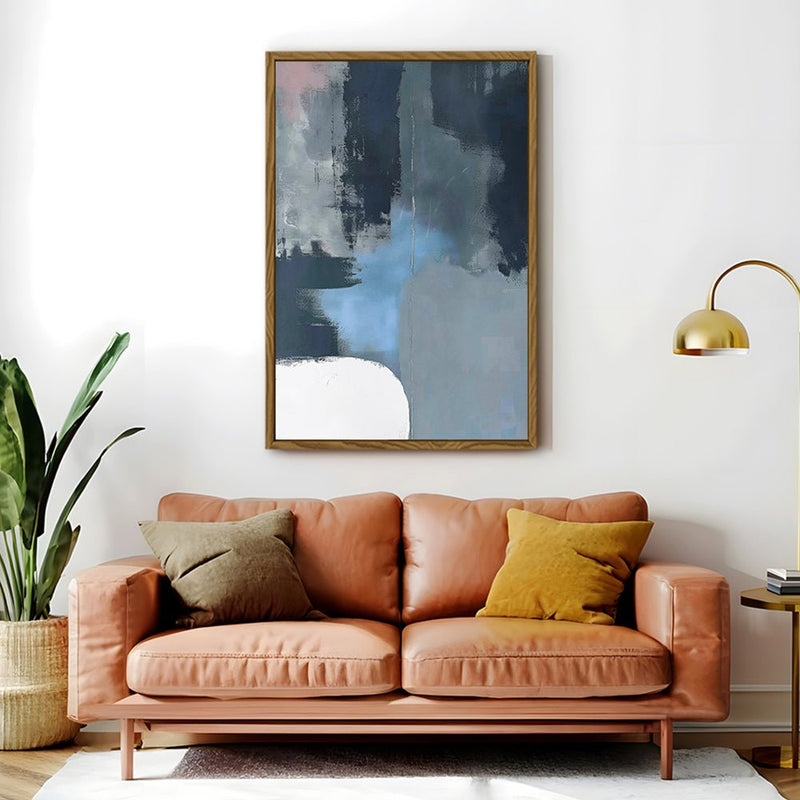 Canvas Wall Art Stretched Over Wooden Frame with Floating Frame and Blue Light Abstract Painting CV4127 - Al Rugaib Furniture