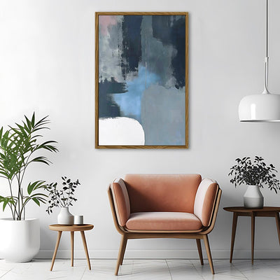 Canvas Wall Art Stretched Over Wooden Frame with Floating Frame and Blue Light Abstract Painting CV4127 - Al Rugaib Furniture
