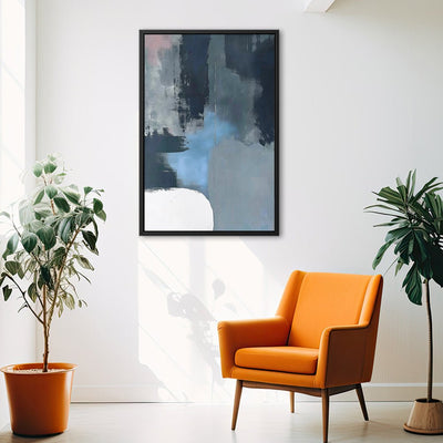 Canvas Wall Art Stretched Over Wooden Frame with Floating Frame and Blue Light Abstract Painting CV4127 - Al Rugaib Furniture
