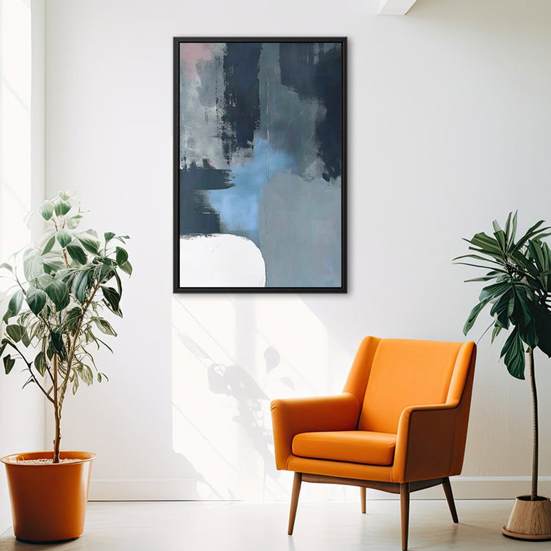 Canvas Wall Art Stretched Over Wooden Frame with Floating Frame and Blue Light Abstract Painting CV4127 - Al Rugaib Furniture