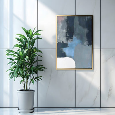 Canvas Wall Art Stretched Over Wooden Frame with Floating Frame and Blue Light Abstract Painting CV4127 - Al Rugaib Furniture