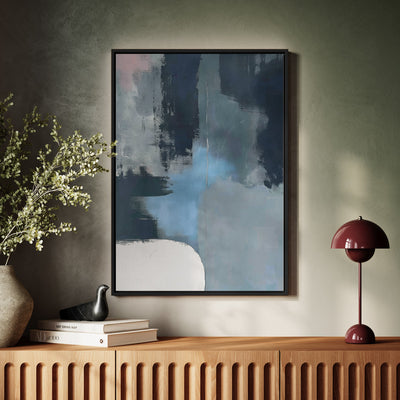 Canvas Wall Art Stretched Over Wooden Frame with Floating Frame and Blue Light Abstract Painting CV4127 - Al Rugaib Furniture