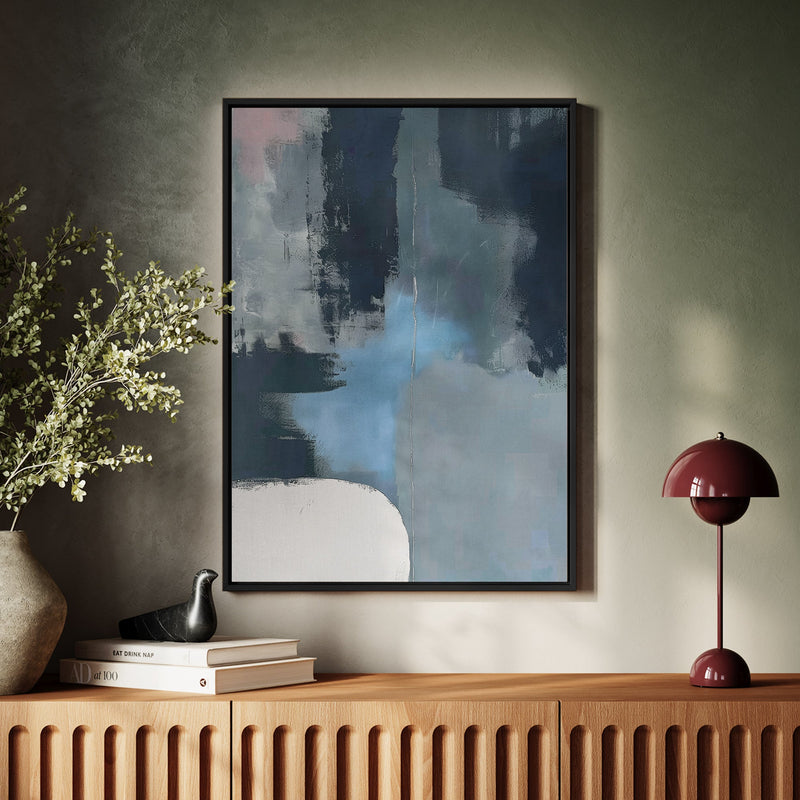 Canvas Wall Art Stretched Over Wooden Frame with Floating Frame and Blue Light Abstract Painting CV4127 - Al Rugaib Furniture