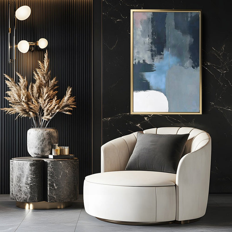 Canvas Wall Art Stretched Over Wooden Frame with Floating Frame and Blue Light Abstract Painting CV4127 - Al Rugaib Furniture