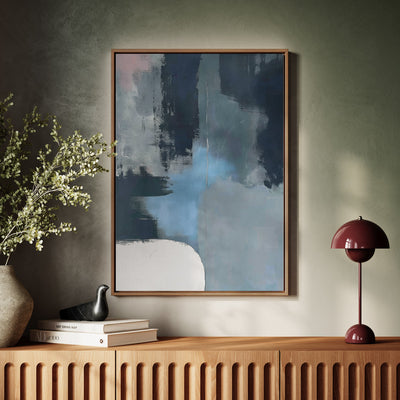 Canvas Wall Art Stretched Over Wooden Frame with Floating Frame and Blue Light Abstract Painting CV4127 - Al Rugaib Furniture