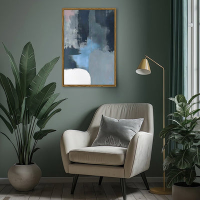 Canvas Wall Art Stretched Over Wooden Frame with Floating Frame and Blue Light Abstract Painting CV4127 - Al Rugaib Furniture