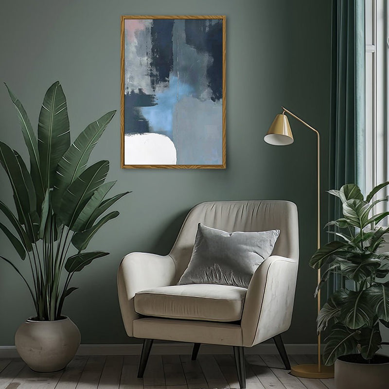Canvas Wall Art Stretched Over Wooden Frame with Floating Frame and Blue Light Abstract Painting CV4127 - Al Rugaib Furniture