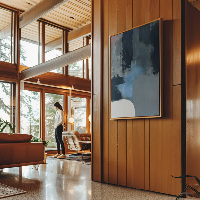 Canvas Wall Art Stretched Over Wooden Frame with Floating Frame and Blue Light Abstract Painting CV4127 - Al Rugaib Furniture