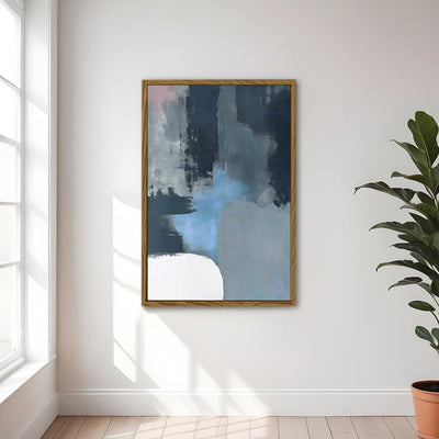 Canvas Wall Art Stretched Over Wooden Frame with Floating Frame and Blue Light Abstract Painting CV4127 - Al Rugaib Furniture