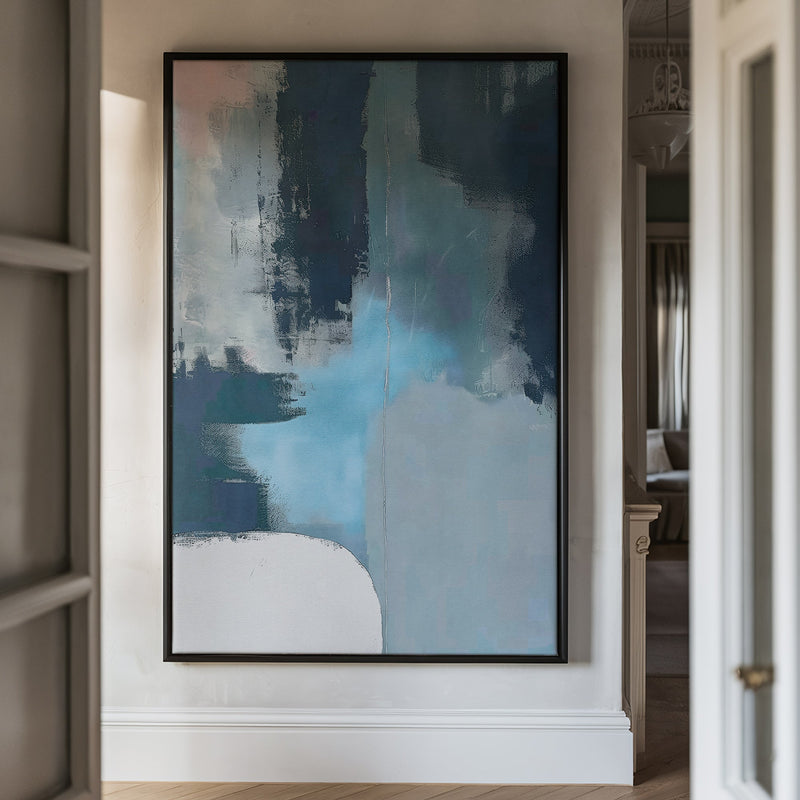 Canvas Wall Art Stretched Over Wooden Frame with Floating Frame and Blue Light Abstract Painting CV4127 - Al Rugaib Furniture