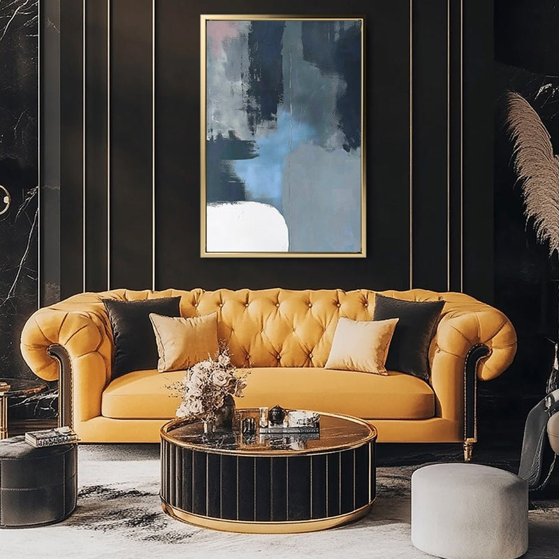 Canvas Wall Art Stretched Over Wooden Frame with Floating Frame and Blue Light Abstract Painting CV4127 - Al Rugaib Furniture