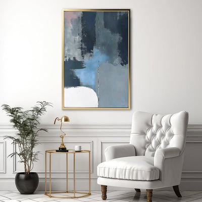 Canvas Wall Art Stretched Over Wooden Frame with Floating Frame and Blue Light Abstract Painting CV4127 - Al Rugaib Furniture
