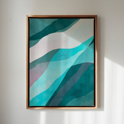 Canvas Wall Art Stretched Over Wooden Frame with Floating Frame and Blue Waves Abstract Painting CV4128 - Al Rugaib Furniture