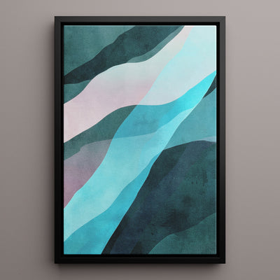 Canvas Wall Art Stretched Over Wooden Frame with Floating Frame and Blue Waves Abstract Painting CV4128 - Al Rugaib Furniture