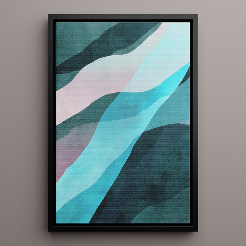 Canvas Wall Art Stretched Over Wooden Frame with Floating Frame and Blue Waves Abstract Painting CV4128 - Al Rugaib Furniture