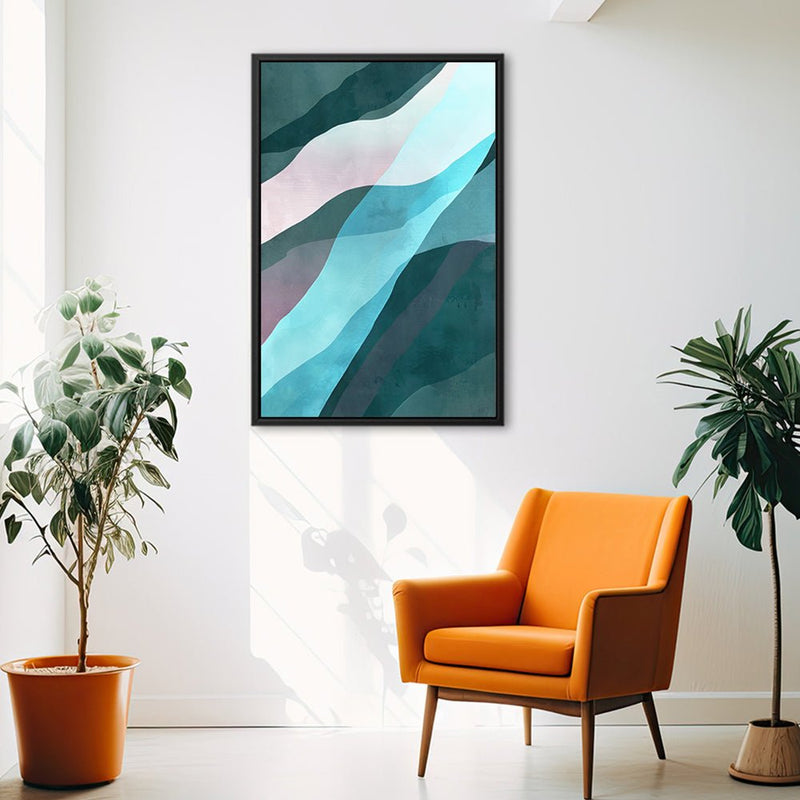 Canvas Wall Art Stretched Over Wooden Frame with Floating Frame and Blue Waves Abstract Painting CV4128 - Al Rugaib Furniture