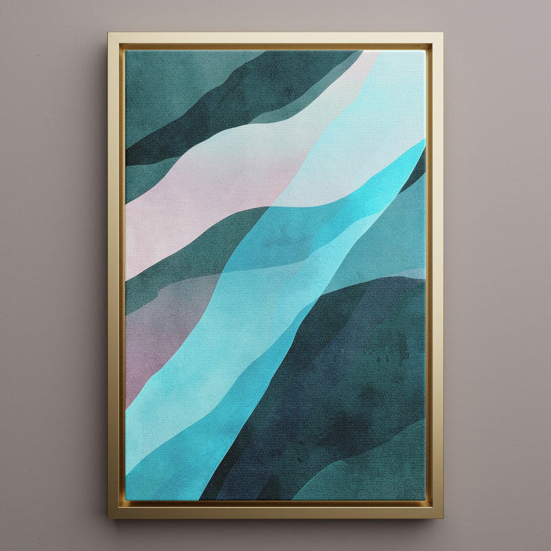 Canvas Wall Art Stretched Over Wooden Frame with Floating Frame and Blue Waves Abstract Painting CV4128 - Al Rugaib Furniture