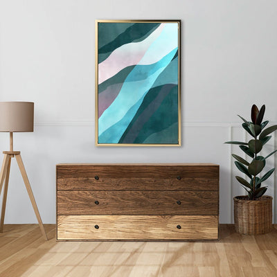 Canvas Wall Art Stretched Over Wooden Frame with Floating Frame and Blue Waves Abstract Painting CV4128 - Al Rugaib Furniture