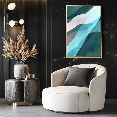 Canvas Wall Art Stretched Over Wooden Frame with Floating Frame and Blue Waves Abstract Painting CV4128 - Al Rugaib Furniture