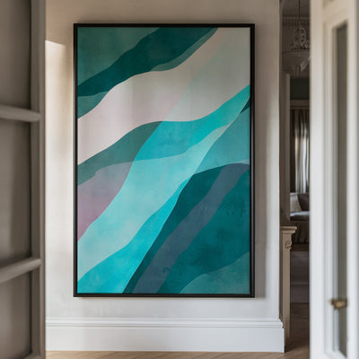 Canvas Wall Art Stretched Over Wooden Frame with Floating Frame and Blue Waves Abstract Painting CV4128 - Al Rugaib Furniture