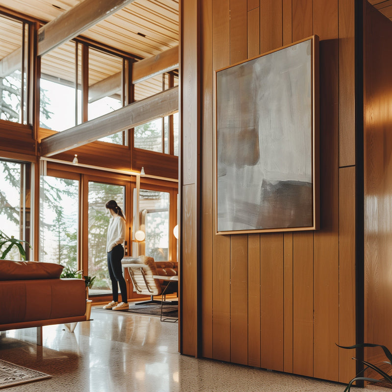 Canvas Wall Art Stretched Over Wooden Frame with Floating Frame and Brown Shades Abstract Painting CV4130 - Al Rugaib Furniture