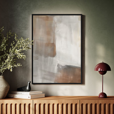 Canvas Wall Art Stretched Over Wooden Frame with Floating Frame and Brown Shades Abstract Painting CV4130 - Al Rugaib Furniture
